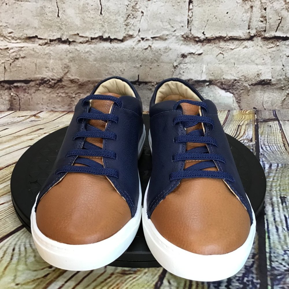 Marc Joseph Youth Blue and Tan Leather Low Top Lace Up Dress Casual Sneakers 6 - Picture 2 of 7